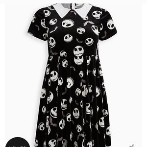 Torrid SZ 0 NEW DISNEY THE NIGHTMARE BEFORE CHRISTMAS MINI VELVET COLLARED DRESS
